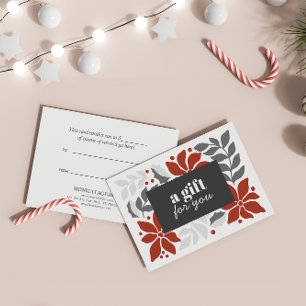 CARTE FLEURS DE NOËL ARGENT ROUGE GRAY SPÉCIAL