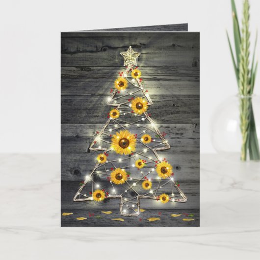 Carte Fleurs de Noël de tournesol en bois rustique (Devant)