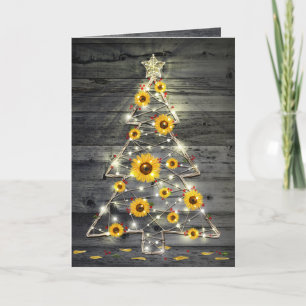 Carte Fleurs de Noël de tournesol en bois rustique