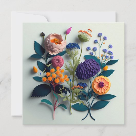 Carte Fleurs de papier coupé coloré (Devant)