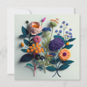 Carte Fleurs de papier coupé coloré
