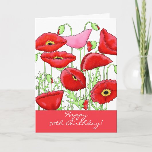 Carte Fleurs de pavot rose rouge 70e anniversaire heureu (Devant)