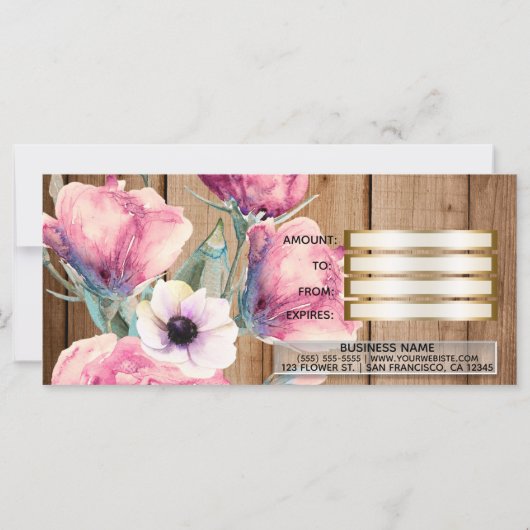 Carte Fleurs de pays Rustic Grange Certificat cadeau en (Dos)