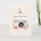 Carte Fleurs de pêche rose caméra anniversaire (Devant)