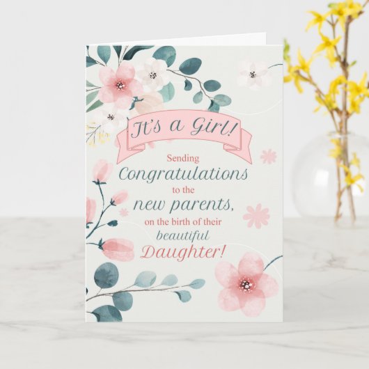 Carte Fleurs de pêcher Naissance d'une fille Félicitatio (Fleur jaune)