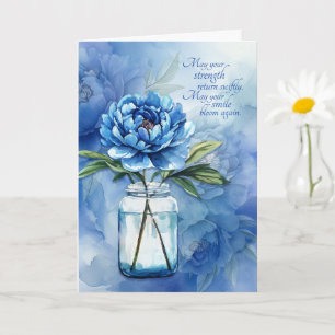 Carte Fleurs de pivoine bleues pour un prompt rétablisse