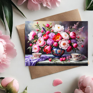 Carte Fleurs de pivoines, Bouquet Oriental de la Fête de