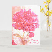 Carte Fleurs de pivoines roses Joyeux anniversaire (Fleur jaune)