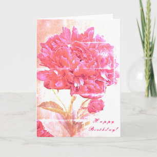 Carte Fleurs de pivoines roses Joyeux anniversaire