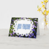 Carte Fleurs de printemps bleu et dentelle russe Joyeux  (Fleur jaune)