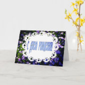 Carte Fleurs de printemps bleu et dentelle russe Joyeux  (Fleur jaune)