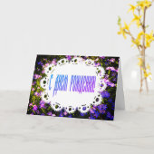 Carte Fleurs de printemps bleu et dentelle russe Joyeux  (Fleur jaune)