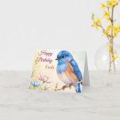 Carte Fleurs de printemps d'oiseaux bleus personnalisées (Fleur jaune)