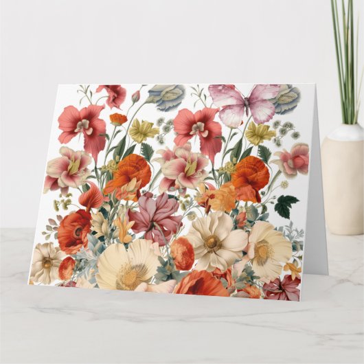 Carte Fleurs de printemps en fleur avec papillons (Devant)