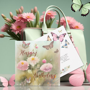 Carte Fleurs de printemps et papillon Aquarelle Annivers