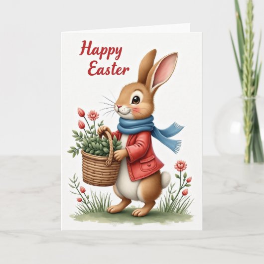 Carte Fleurs de Printemps Lapin (Devant)