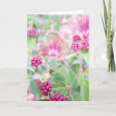 Carte Fleurs de Puffés en Poudre rose et feuillage vert (Devant)