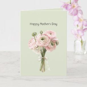 Carte Fleurs de renoncule rose menthe Bonne fête des mèr