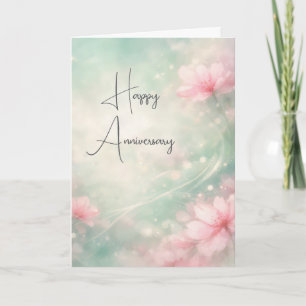 Carte Fleurs de rêve d'anniversaire sur fond vert menthe