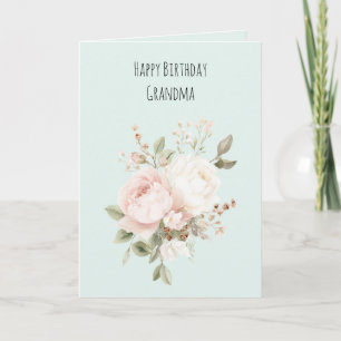 Carte Fleurs de rose blanches roses saumonées menthe