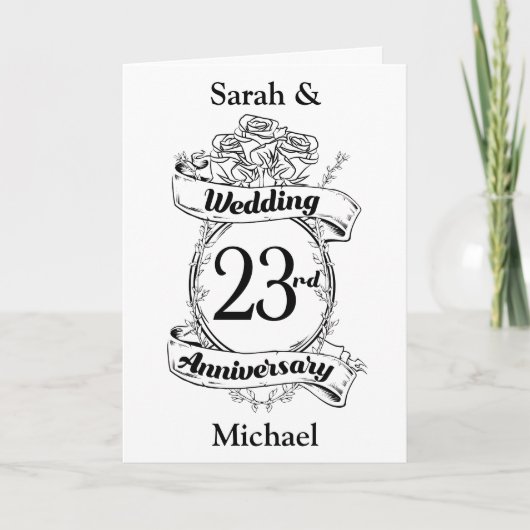 Carte Fleurs de rose d'anniversaire de mariage 23 ans (Devant)