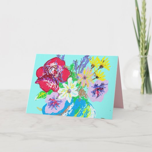 Carte Fleurs de rose turquoise et marguerites dans (Devant)