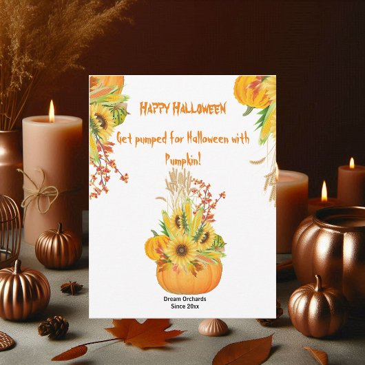 Carte Fleurs de soleil Citrouille d'Halloween vives