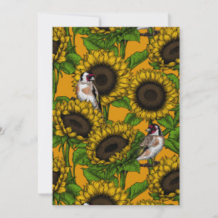 Carte Fleurs de soleil et ailerons d'or sur orange