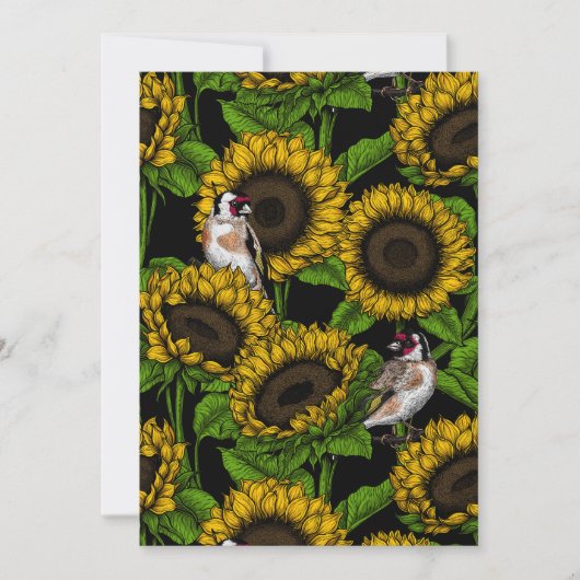 Carte Fleurs de soleil et ailerons sur noir (Devant)