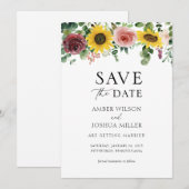 Carte Fleurs de soleil et mariage Rose Sauvez la date (Devant / Derrière)