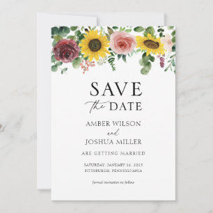 Carte Fleurs de soleil et mariage Rose Sauvez la date