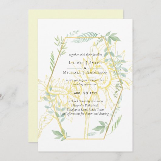 Carte Fleurs de soleil modernes Mariage d'or Sage (Devant / Derrière)