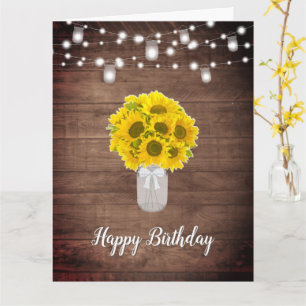 Carte Fleurs de soleil rustiques éclats Mason Jar Annive