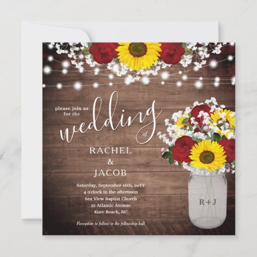 Carte Fleurs de soleil rustiques et Roses rouges en Mari (Devant)