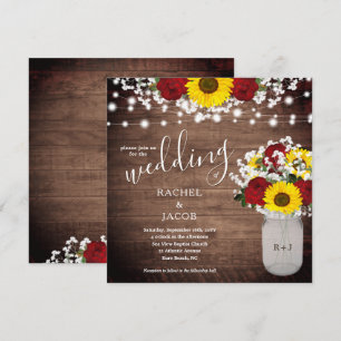 Carte Fleurs de soleil rustiques et Roses rouges en Mari