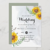 Carte Fleurs de soleil rustiques Olive Feuilles mariage  (Devant / Derrière)