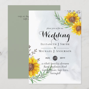 Carte Fleurs de soleil rustiques Olive Feuilles mariage