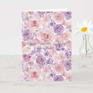 Carte Fleurs de teint rose violet Fête des cœurs Saint-V