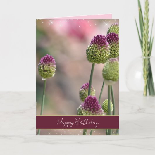 Carte Fleurs de trèfle vert pourpre scintillent Annivers (Devant)