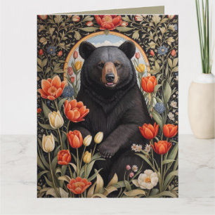 Carte Fleurs de tulipes colorées à l'ours noir