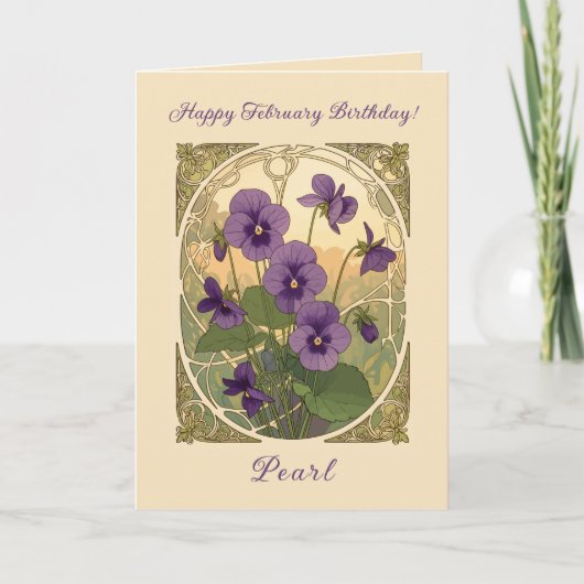 Carte Fleurs de violette Fête d'anniversaire de février (Devant)