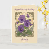 Carte Fleurs de violette pour anniversaire de février da (Fleur jaune)