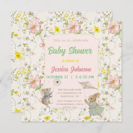 Carte fleurs délicates et feuille dans le style chinois  (Devant / Derrière)