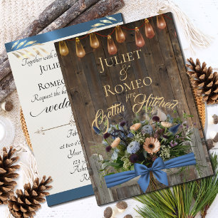 Carte Fleurs des champs et ruban - Bleu pour le mariage
