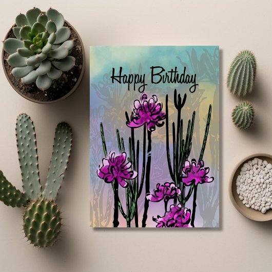 Carte Fleurs Désertiques Modernes Anniversaire
