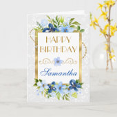 Carte Fleurs d'été bleu et marine Gold Foil Anniversaire (Fleur jaune)