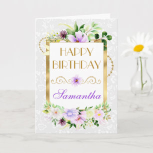 Carte Fleurs d'été violettes et crème avec anniversaire