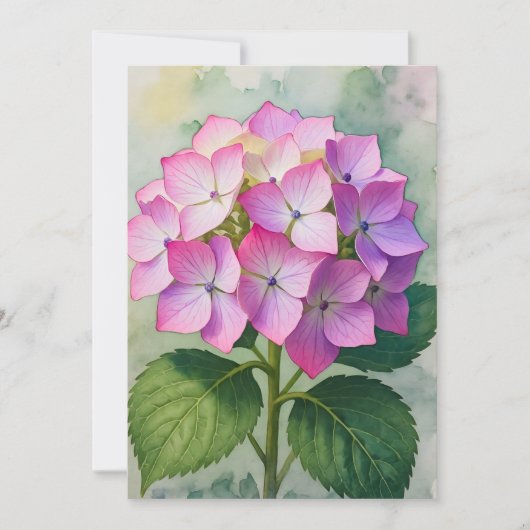 Carte Fleurs d'hortensia rose à l'aquarelle (Devant)