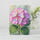 Carte Fleurs d'hortensia rose à l'aquarelle (Debout devant)