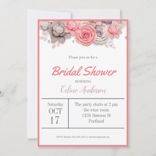 Carte Fleurs d'invitation de douche nuptiale (Devant)